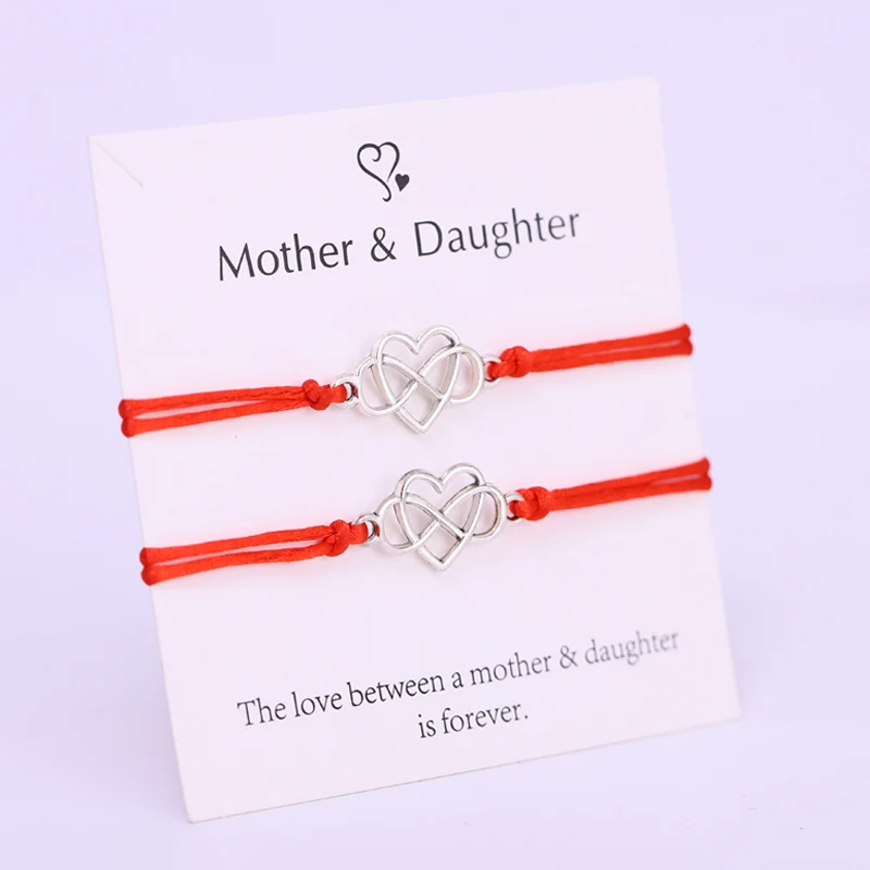 Mother Daughter Infinity Heart Bracelets Adjustable Rope Bracelet Jewelry for Women Girl 1 SET