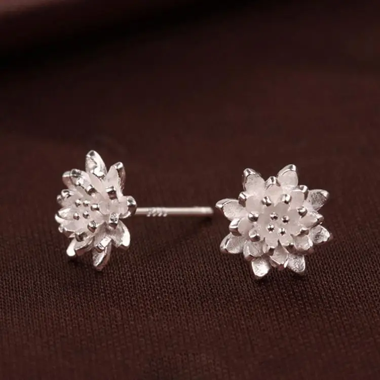 1 Pair Cute Female Handmade Jewellery Women's Sliver Plated Lotus Flower Ear Stud EarringS | Украшения и аксессуары