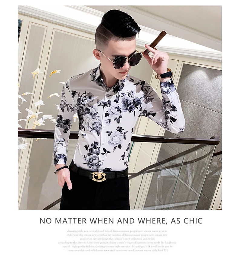 Camisa Masculina, Осень-зима, мужские повседневные рубашки с длинным рукавом, уличная одежда, цветочные рубашки для мужчин, одежда, camisa masculina 3XL