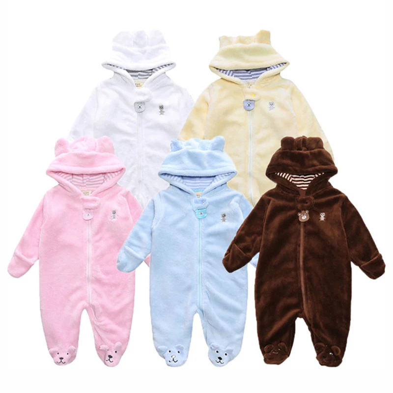 Bule Brown Baby Winter Overalls Baby Girls Costume Hooded Autumn Newborn Clothes Baby Wool Rompers Boys Jumpsuit Infant Clothing