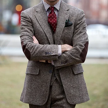 Ultimi abiti da uomo in lana di tweed a 3 pezzi per l'inverno smoking da sposo moda maschile costume da sposa homme giacca gilet pantaloni su misura 1