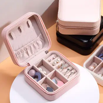 

Protable Travel Leather Jewelry Multi-function Storage Box Case Holder Earring Necklace Simple Girl Plate Leather Organizer Boxe
