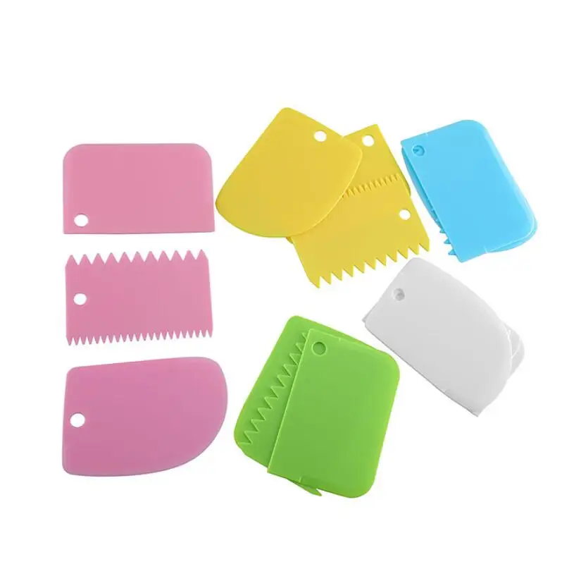 Cream Scraper Suit DIY Kitchen Straight Arc Tooth Shape Cream Bread Cutter Plastic Cake Pasty Scraper Baking Fondant Tools 3Pcs
