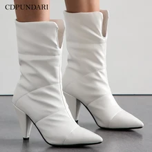 Г., пикантные черные и белые зимние сапоги женские зимние сапоги на высоком каблуке женские ботильоны женская обувь, botas mujer invierno