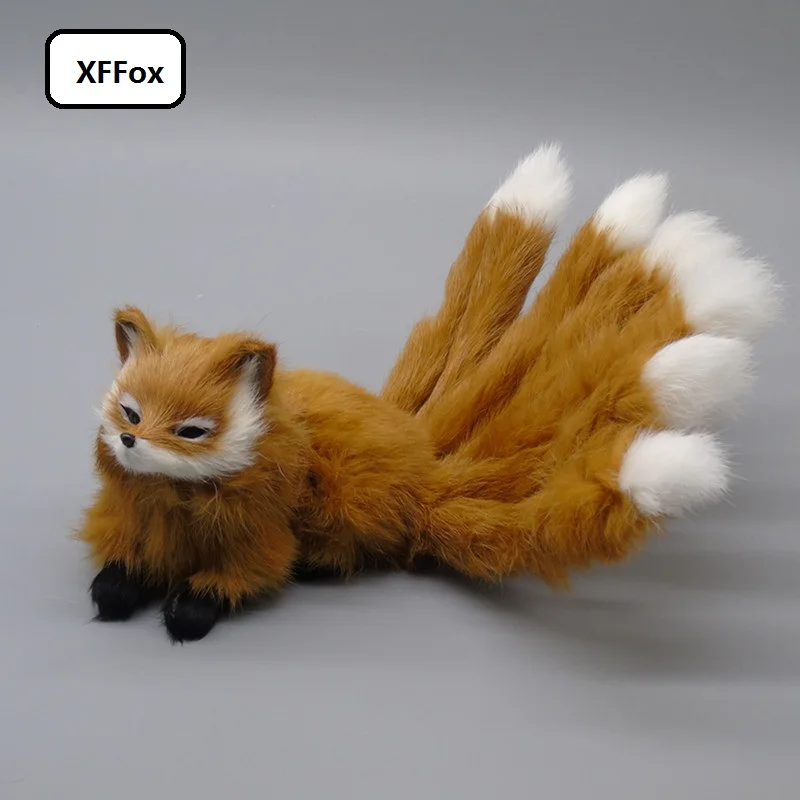 

cute real life yellow lying fox model plastic&furs simulation nine-tail fox doll gift about 17x11cm xf2309