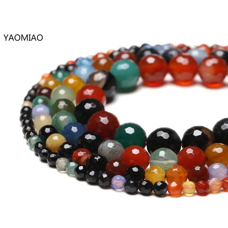 

Faceted Natural Stone Mixed Colors Stripe Agates Round loose Beads Pick Size 6/8/10/12 MM Beads For jewelry Making Wholesale
