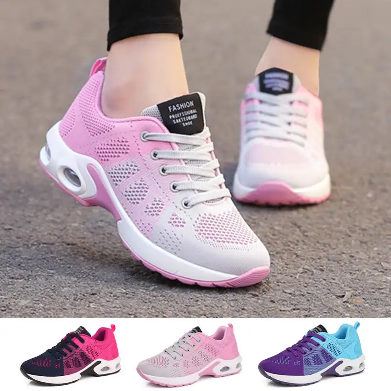 

Women's Tennis Sneakers Light Breathable Air Cushion Mesh Casual Running Shoes Lace-up Wear-resisitan