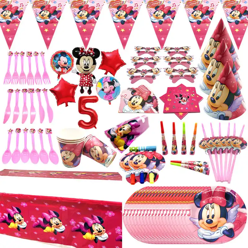 Vaisselle Jetable Theme Disney Rouge Minnie Mouse Fournitures De Fete D Anniversaire Assiettes Gobelets Cartes Decoration De Fete Prenatale Pour Enfants Filles Aliexpress