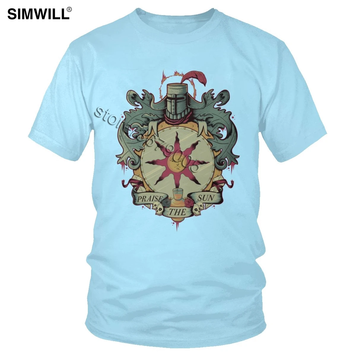 Vintage Praise The Sun T Shirt Men Cotton Dark Souls T-shirt Video Game Tee Short Sleeve O-neck Casual Summer Slim Fit Tops Gift - Цвет: Небесно-голубой