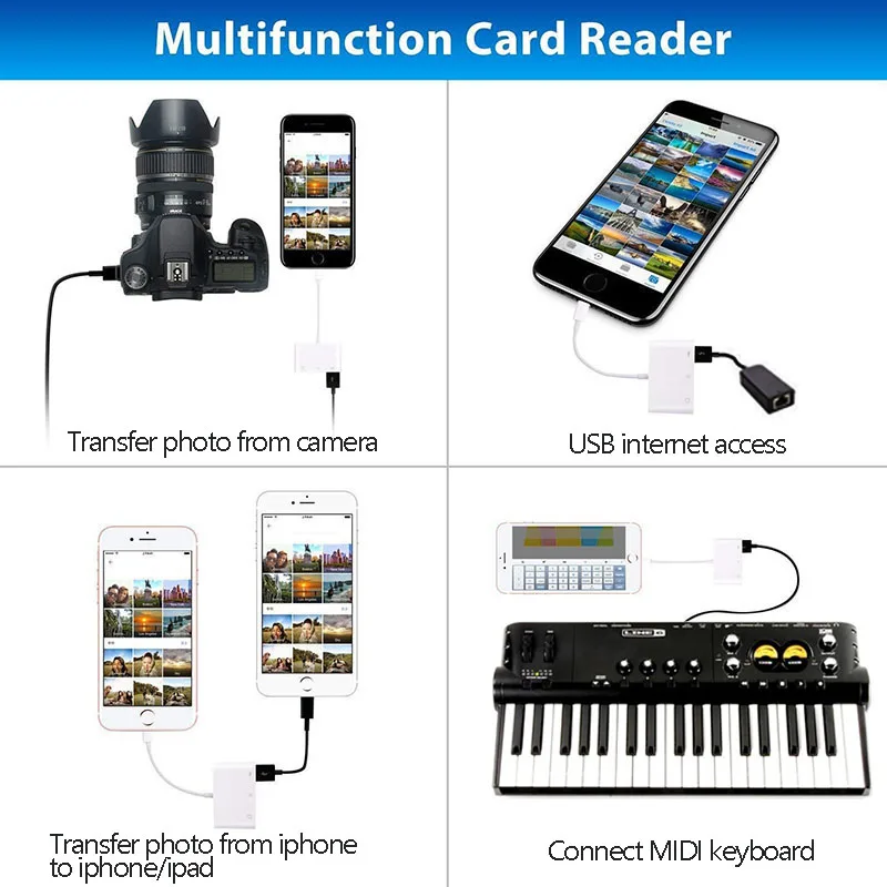 3 в 1 OTG USB адаптер для камеры lightning к SD TF кардридер комплект iphone ipad apple ios 13 камера