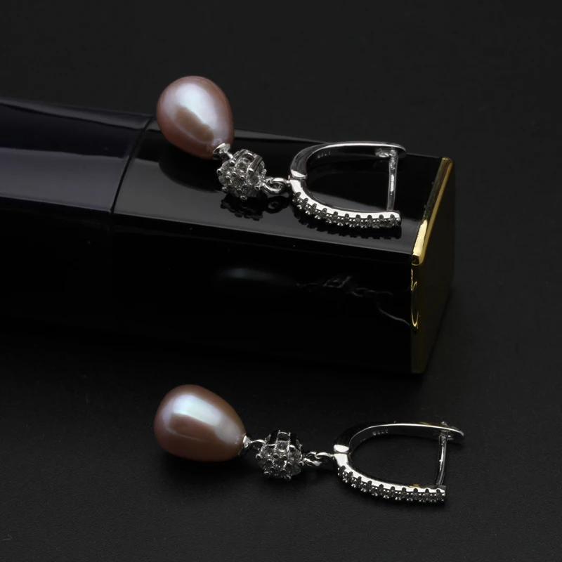 purple pearl earring Natural Freshwater Grey Pearl Earring For Women,wedding Bohemia Bridal 925 Sterling Silver Earrings Pearl Gift - Цвет камня: purple pearl earring