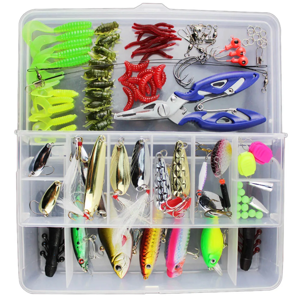 

Fishing Lures Kit Fishing Plier Lure Set 73/100/101/106/132pcs Minnow Popper Spinner Spoon Pencil Lure Hook Isca Bait De Pesca