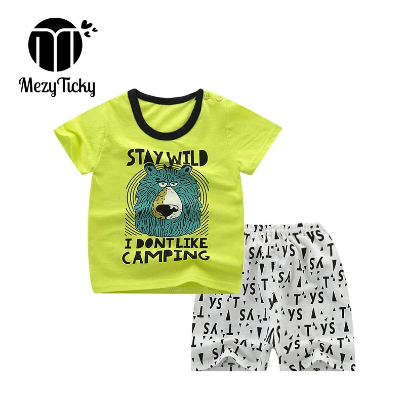 Летняя одежда для маленьких мальчиков с мультяшным медведем Детский костюм из