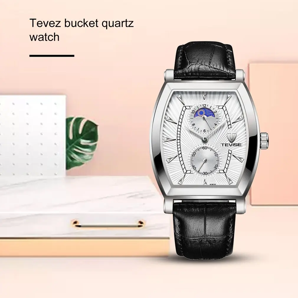 TEVISE Мужские кварцевые часы 8383S из нержавеющей стали с ремешком в упаковке светящиеся водонепроницаемые часы с твердым ремешком