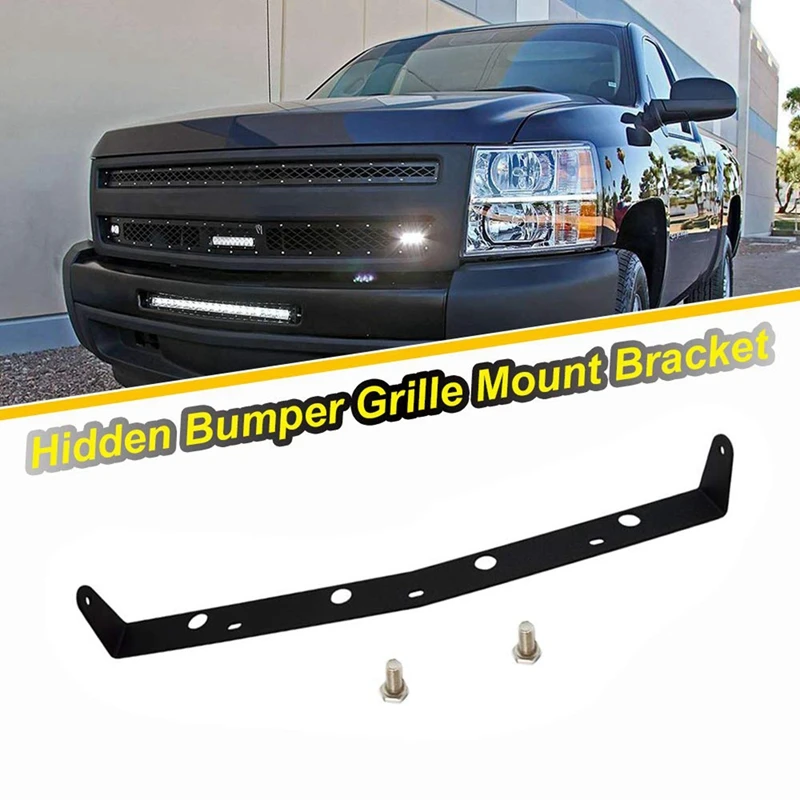 

Black Blk-Hidden LED Light Bar Bumper Custom Mount Bracket Rack Kit for 20 Inch Straight LED Light Bar for 2007-2013 Chevy Silve