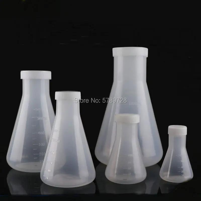 Laboratory Plastic erlenmeyer flask conical container bottle with screw cap capacity 50ml 100ml 250ml 500ml 1000ml