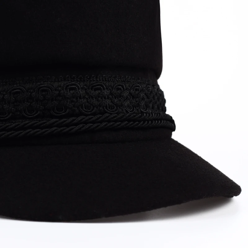 Модная черная шапка женская Повседневная Уличная веревка плоская кепка элегантная одноцветная осенне-зимняя теплый берет шляпа