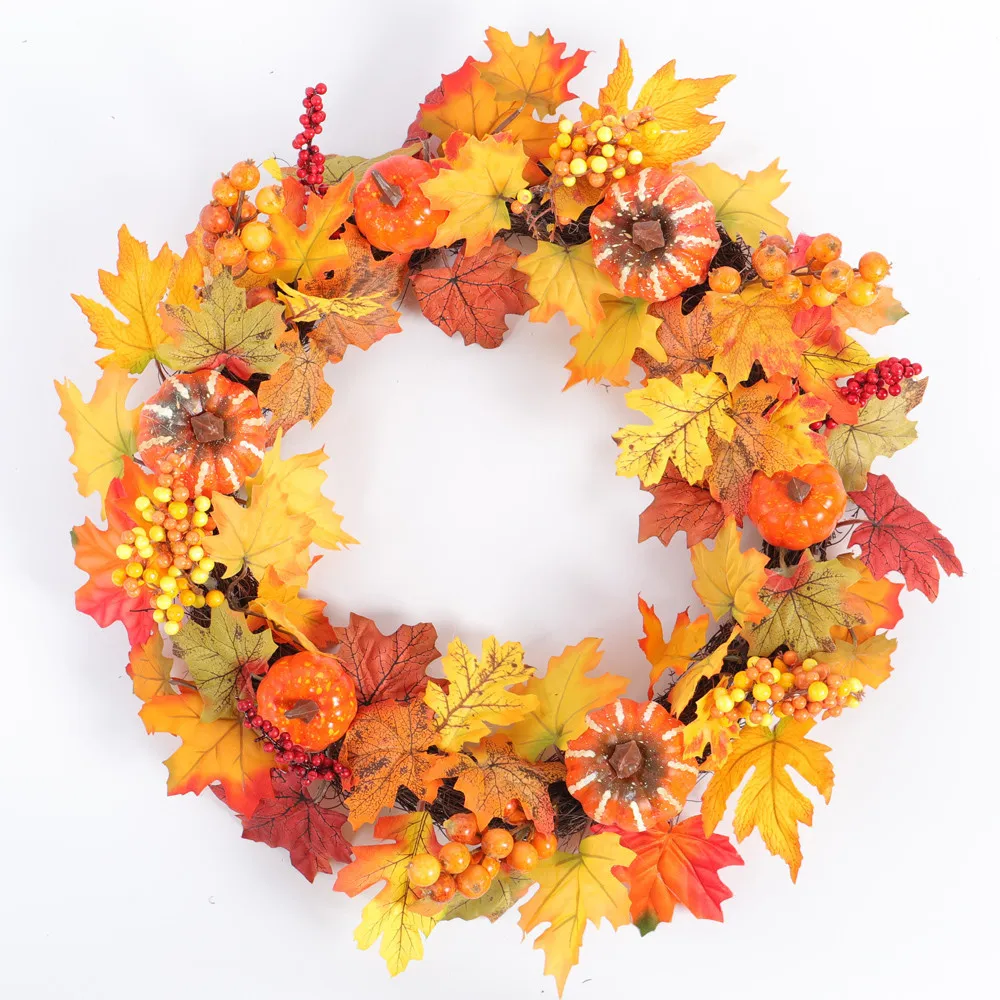 

45/50cm Rattan Pumpkin Maple Leaf Light color Detachable Home Decor Natural Rattan Wreath Christmas Decoration Wreath A16