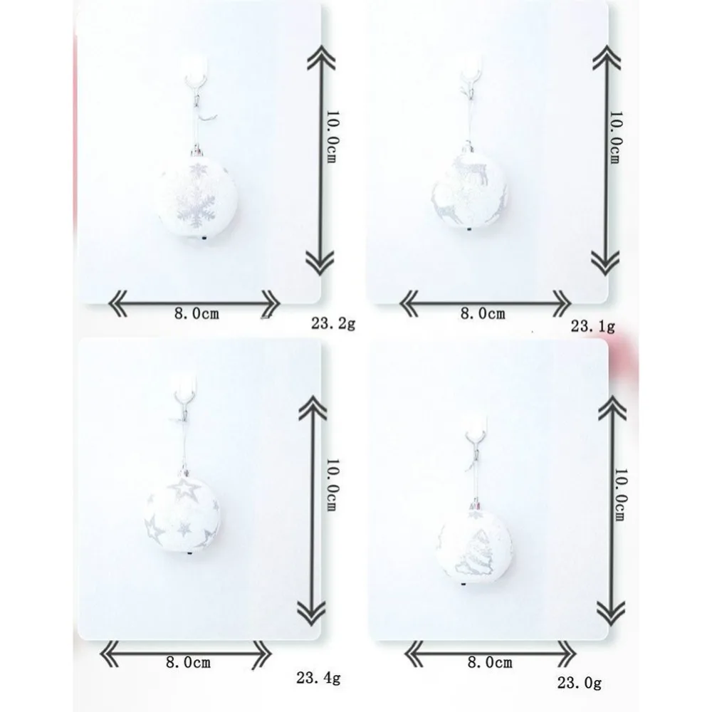 Рождественские белые блестящие печатные шариковые Подвески новогодняя елка, для дома, сада, праздничные вечерние подвески, Прямая