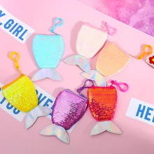 Кошелек с блестками и русалочкой для монет, милый клатч для девочек, мини-кошелек на молнии, кошелек для ключей конфет, висячий орнамент, сумка для денег, подарки для детей