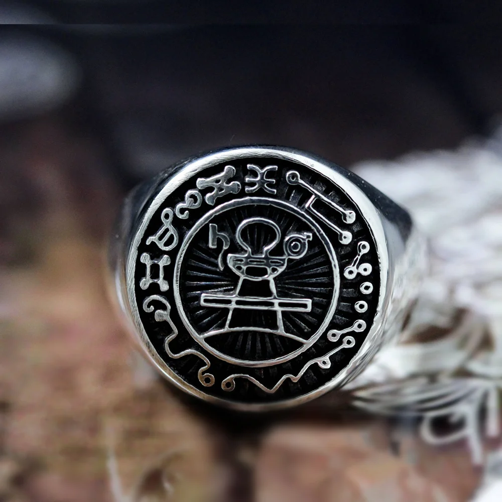 Seal of Solomon Seal Ring Magic Runes Stainless Steel Signet Rings Pagan Amulet Jewelry finger ring,stainless steel ring,signet ring