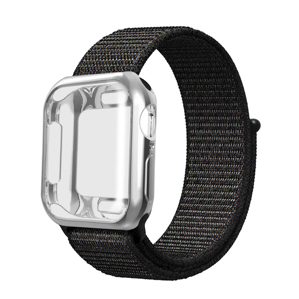 Нейлоновый ремешок+ чехол для Apple watch series 5 4 3 2 1 42 мм 38 мм pulseira band для iwatch 40 мм 44 мм спортивный браслет - Цвет ремешка: Black