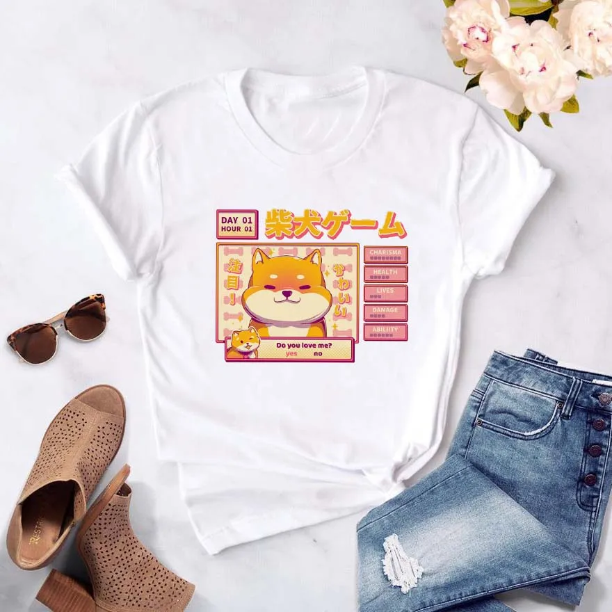 Kawaii милые shiba Inu Doge с принтом футболка с короткими рукавами летние женские большие размеры Свободная рубашка ulzzang Harajuku весело шикарная футболка - Цвет: 2