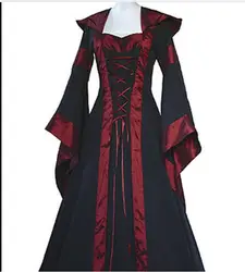 2019 бренд Косплей костюмы на Хэллоуин страшный вампир ведьма костюм для женщин средневековое викторианское черное элегантное Макси платье