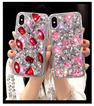 

Luxury bling pink color white crystal diamonds phone case for Huawei