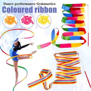 

4M Colorful Gym Ribbons Dance Ribbon Rhythmic Art Gymnastics Ballet Streamer Twirling Rod Stick Gym Workout Exercise Equipment