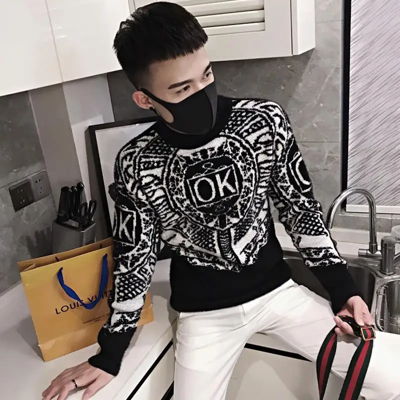 

Sweater men's autumn and winter thickened personality trend Korean t-shirt men's casual and handsome bottomed sweater