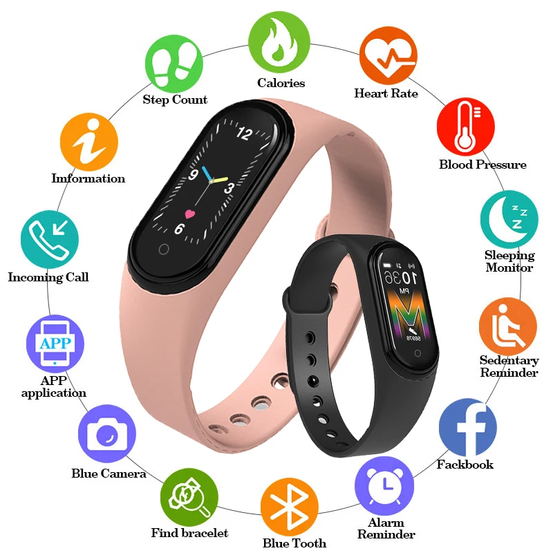

M5 Women's Bluetooth Smart Watch Men Sports Waterproof Smartbracelet Fitness Tracker Pedometer Call Reminder Heart Rate Monitor