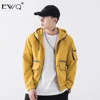 

EWQ / Men's Jacket 2020 spring Fashion Double Pocket Zipper Loose Coat With Hat For Male Handsome Big Size Jacket 19H-a162