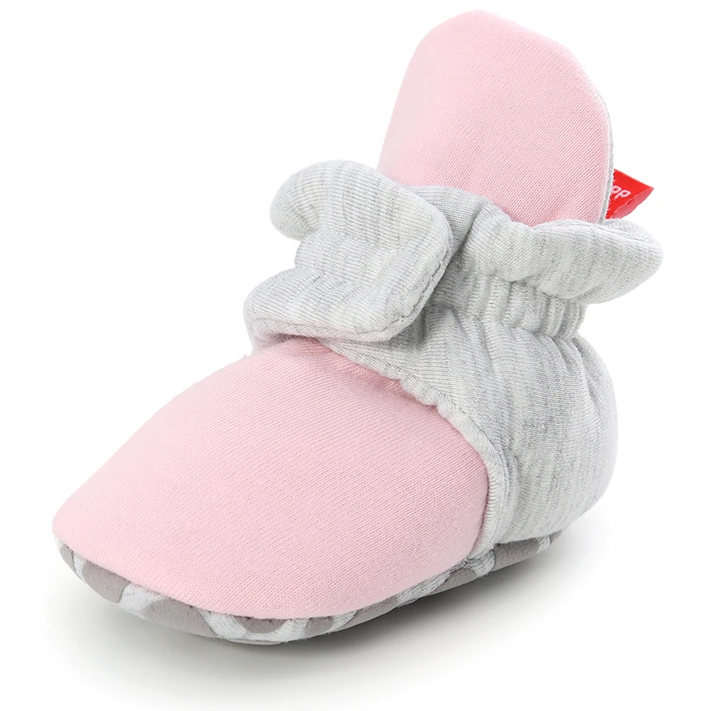 Лидер продаж; хлопковые удобные милые носки с мягкой подошвой для малышей; обувь со звездами для малышей; теплые высокие ботиночки; теплая детская обувь для малышей - Цвет: pink grey