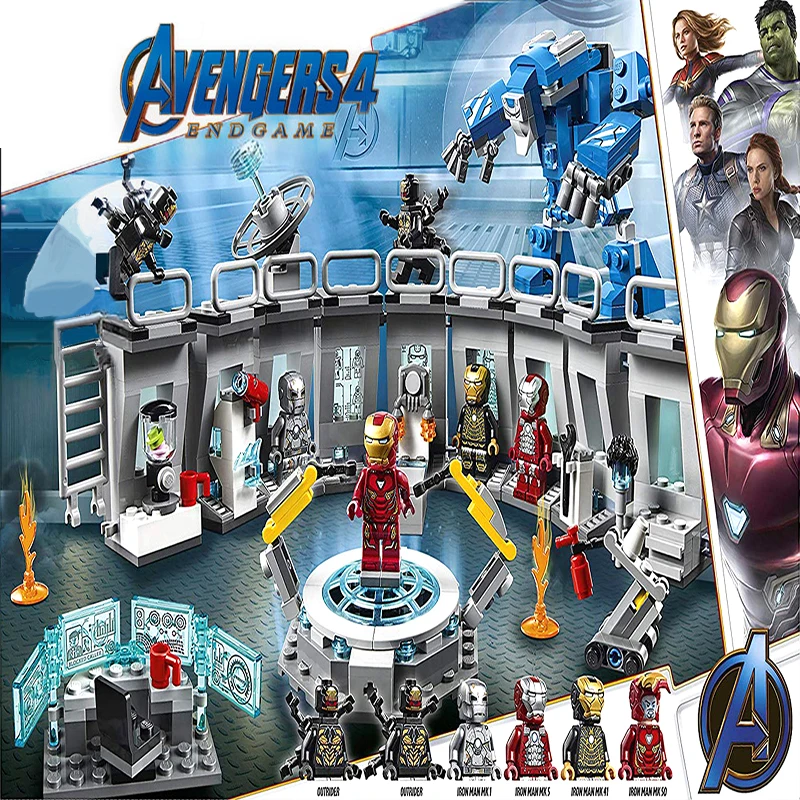 

Super Heroes Iron Man Building Blocks Compatibl Legoinglys Marvel Avengers Endgame Hall of Armour Figure Brick Toys for Children