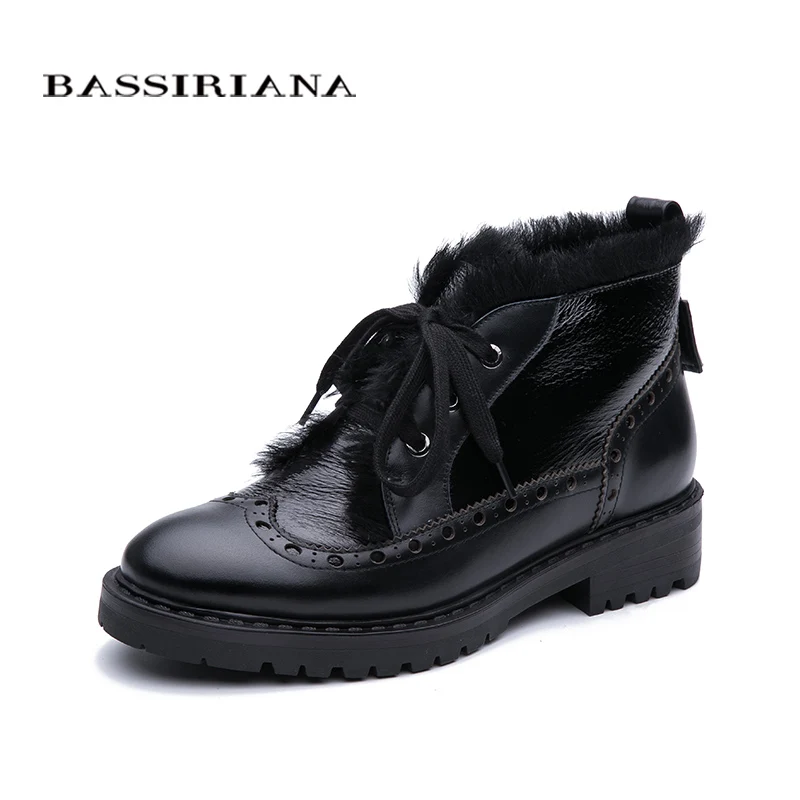 BASSIRIANA 2019 новые зимние женские туфли черные натуральные шерстяные теплые кожаные
