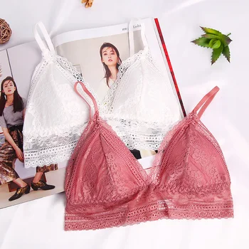 

2019 Sexy Women Lace Bras Push Up Solid Color Ladies Underwear Wireless Comfortable Femme Brassiere Back Closure Girls Lingerie