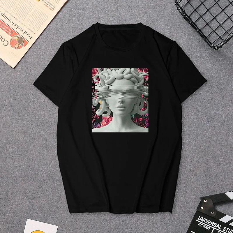Женская футболка в стиле Харадзюку, футболка с принтом статуи Дэвида микеланжело, летняя футболка с принтом рок-музыки, поп-звезды, черная футболка унисекс в стиле хип-хоп