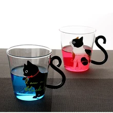 250 мл милый котенок кошка стеклянная чашка для воды кошачий хвост ручка кружка молоко чай кофе фруктовый сок кружка посуда для напитков для дома и офиса чашка для влюбленных подарки