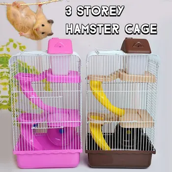 

Pet Cage Hamster Cottage Three-Layer House with Transparent Skylight for Hamster Golden Hamster Pet Hamster Cottage Brown