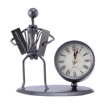 

1pc Table Clock Iron Art Retro Accordion Model Craft Desk Clock Iron Man Clock Metal Alarm Clock for Room Gift Home