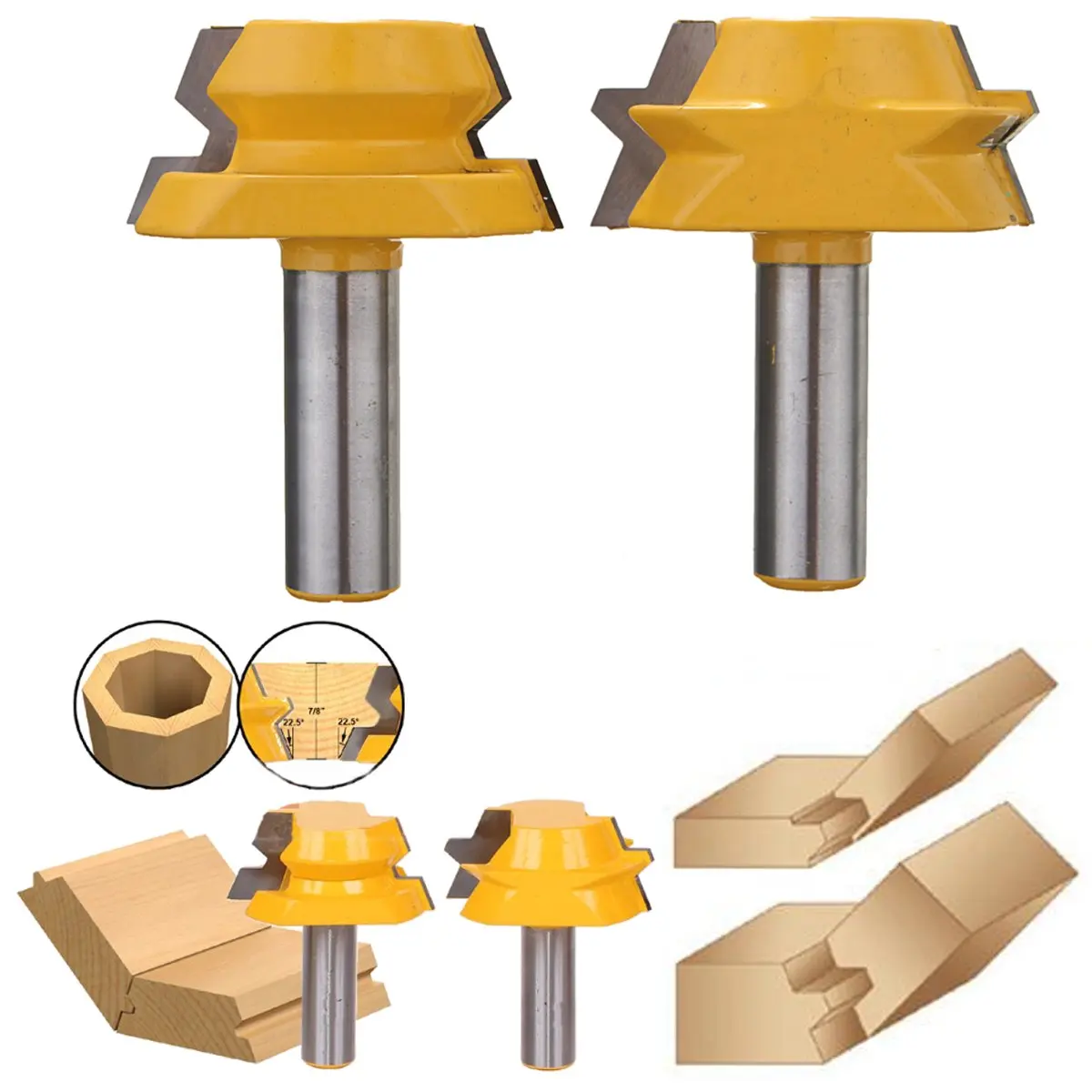

1/2'' Shank 2PCS Lock Miter Router 22.5 Degree Glue Joinery Router Bit Set Tenon Cutter Wood cutter for Woodworking Power Tool