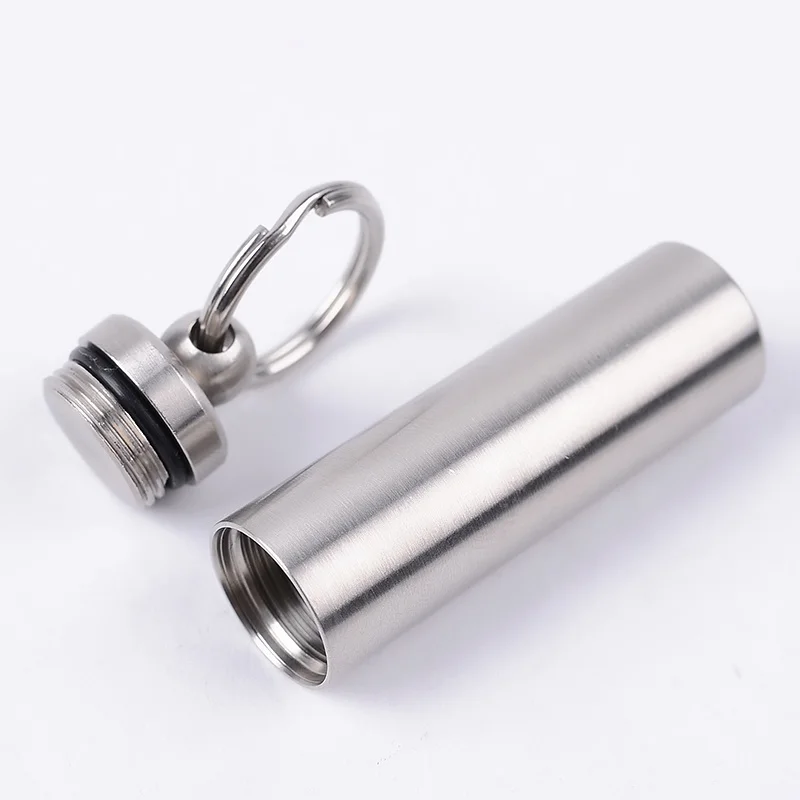 

Portable EDC Pill Medicine Storage Container 304 Stainless Steel Sealed Waterproof Holder Key Ring Box Outdoor Tools