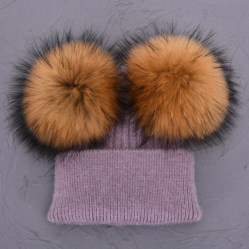 Removable Fur Ball Knitted Beanie Cap 