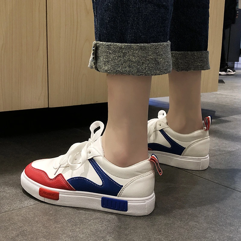 

2020 New Women Platform Sneakers Leather Lace Up Brand Mixed Colors Woman Casual Shoes Tennis Female Walking Comfortable Flats