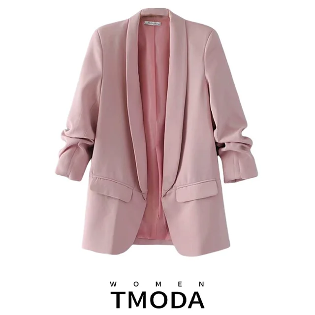 TMODA303 Za 2021 Summer Autumn Elegant Women Workwear Pink Blazer Three Quarter Sleeve Regular Fit Minimalist Office Lady Blazer 1