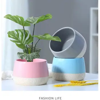 

Modern Flower Pot Wood Grain Base Ceramic Pots For Plants Creative Decorative Flower Pots Container Home Garden Decoration
