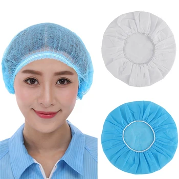 

100PCS Double Ribbon Non-woven Disposable Shower Caps Pleated Anti Dust Hat Women Men Bath For Spa Hair Salon Beauty Accessories