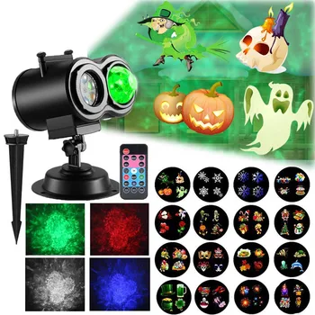 

Thrisdar 2 in 1 Outdoor 16 Pattern Christmas Projector Lamp Waterproof Water Wave Ripple Stage Light Halloween Xmas Party Decor