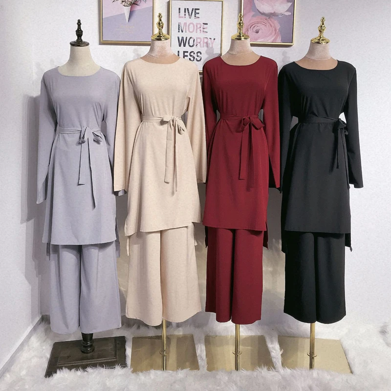 Комплект abaya Турция Дубайский Мусульманский платье хиджаб Топы Брюки Абая для женщин jilбаб Восточный халат из марокена кафтан турецкая